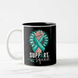 Support Squad Cervical Cancer Awareness Teal & Whi Two-Tone Coffee Mug