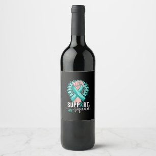 Support Squad Cervical Cancer Awareness Teal & Whi Wine Label