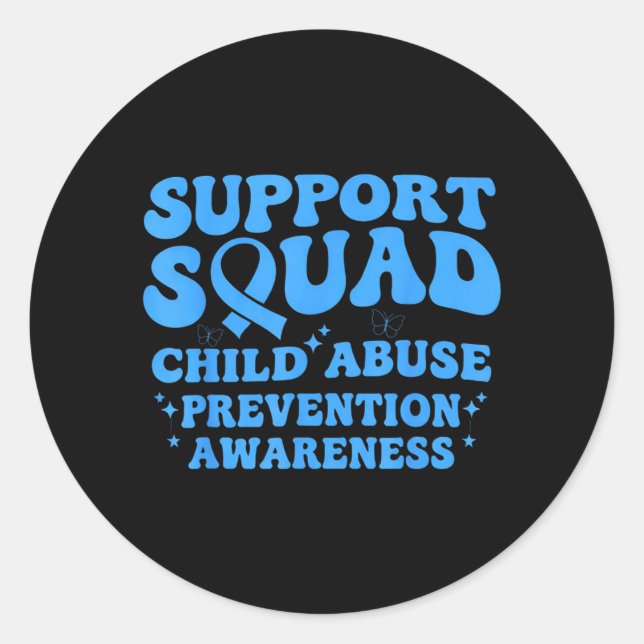 Support Squad Child Prevention Awareness Blue Classic Round Sticker (Front)