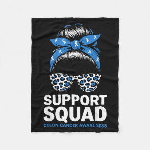 Support Squad Colon Cancer Awareness Messy Bun Fleece Blanket