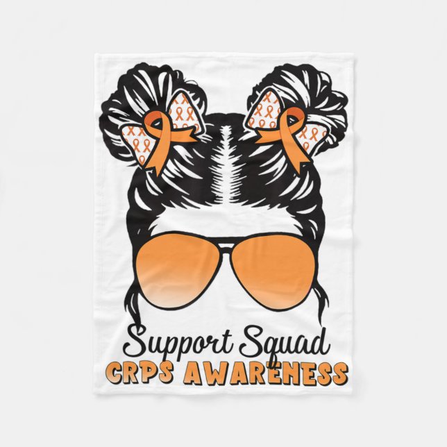 Support Squad Crps Awareness Messy Bun Orange Ribb Fleece Blanket (Front)