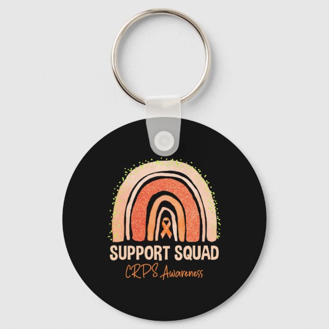 Support Squad Crps Awareness Rainbow Orange Ribbon Key Ring (Front)
