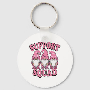Support Squad Cute Pink Gnome Breast Cancer Key Ring