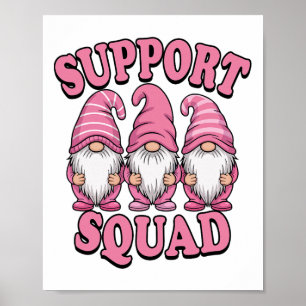 Support Squad Cute Pink Gnome Breast Cancer Poster