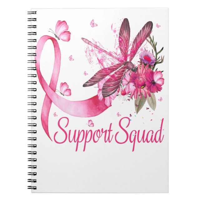 Support Squad Dragonfly Breast Cancer Awareness Notebook (Front)