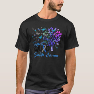 Support Squad Fall Tree Blue Ribbon Diabetes Aware T-Shirt