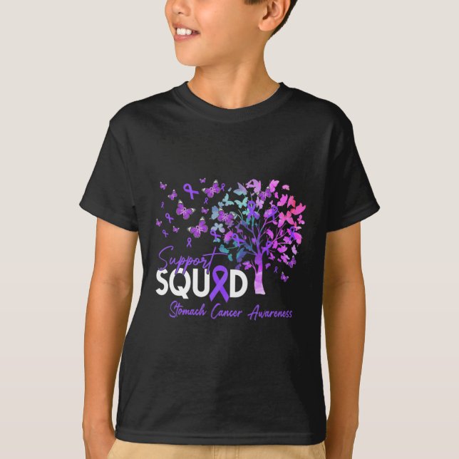 Support Squad Fall Tree Periwinkle Ribbon Stomach  T-Shirt (Front)