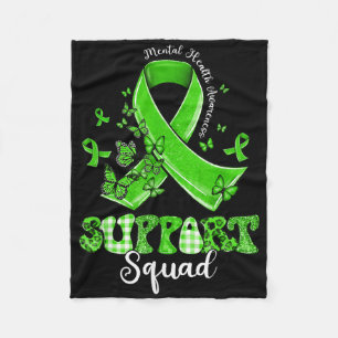 Support Squad Green Ribbon Butterfly Mental Health Fleece Blanket