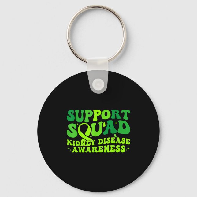 Support squad green ribbon butterfly pkd kidneySup Key Ring (Front)