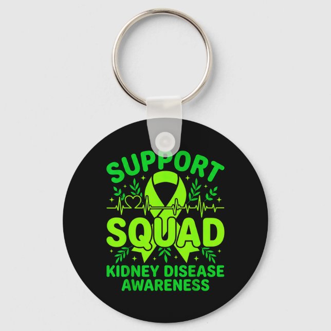 Support Squad Green Ribbon Kidney Disease Key Ring (Front)