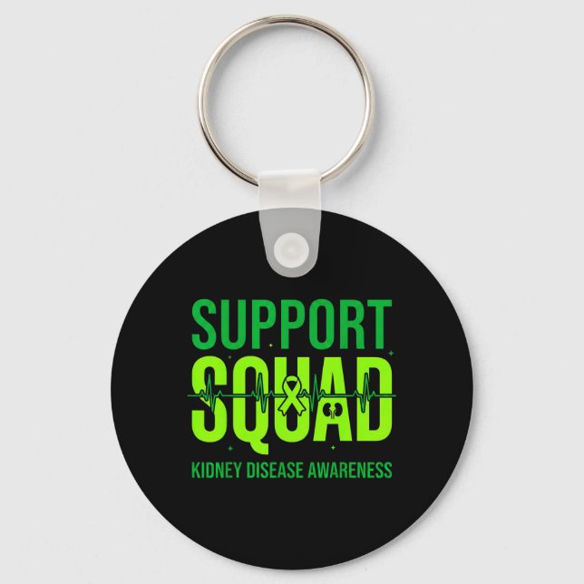 Support Squad Green Ribbon Kidney Disease Key Ring (Front)