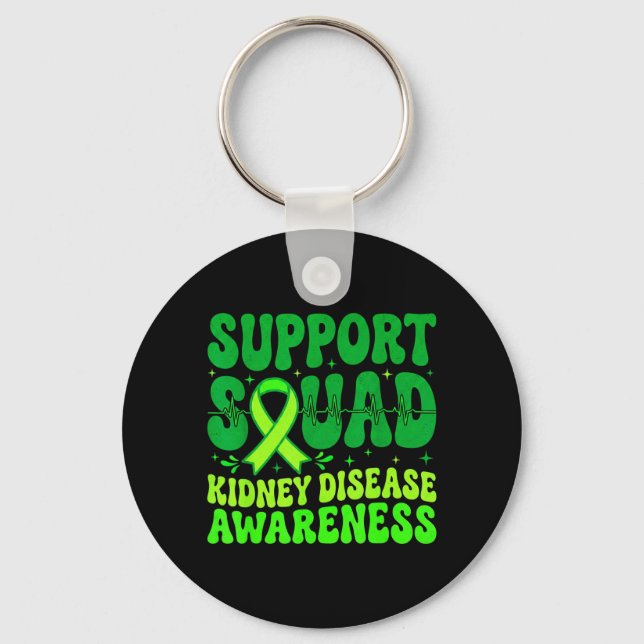 Support Squad Green Ribbon Kidney Disease Key Ring (Front)