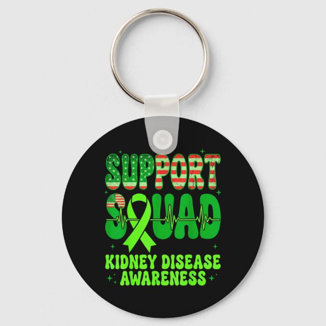 Support Squad Green Ribbon Kidney Disease Key Ring (Front)