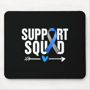 Support Squad Grey Blue Ribbon Diabetes Awareness  Mouse Mat