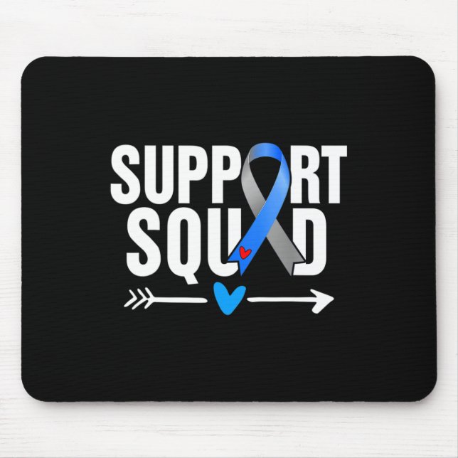 Support Squad Grey Blue Ribbon Diabetes Awareness  Mouse Mat (Front)