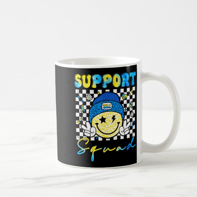 Support Squad Groovy Down Syndrome Awareness Smile Coffee Mug (Right)