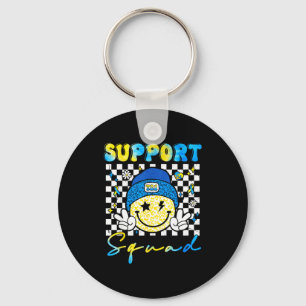 Support Squad Groovy Down Syndrome Awareness Smile Key Ring