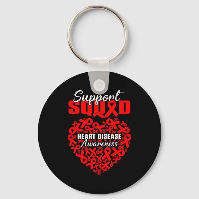 Support Squad Heart Disease Awareness Heart &amp;  Key Ring (Front)