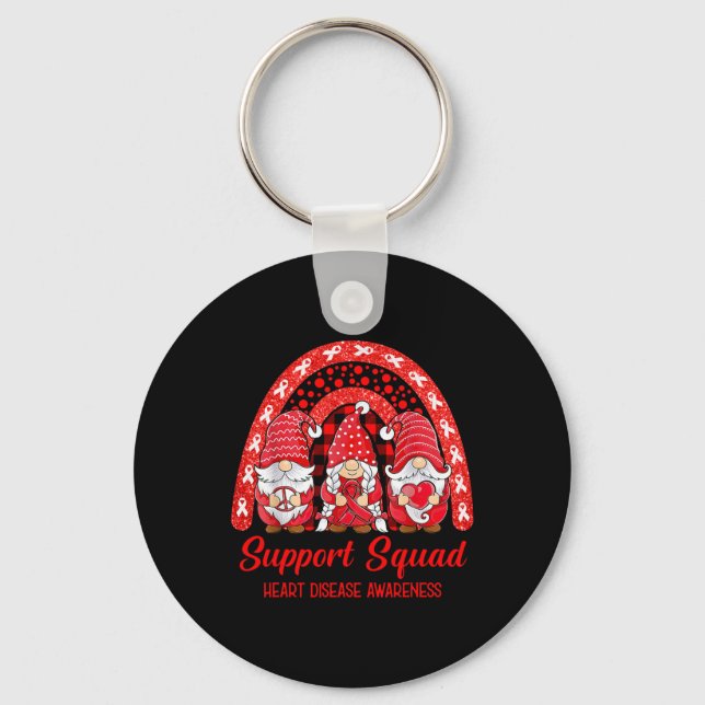 Support Squad Heart Disease Awareness Month Gnomie Key Ring (Front)