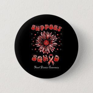 Support Squad Heart Disease Awareness Red Ribbon S 6 Cm Round Badge