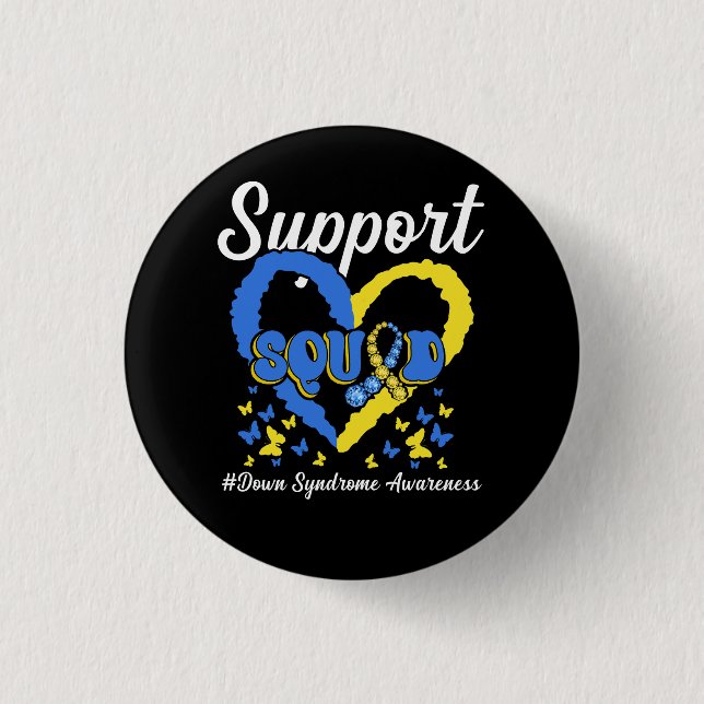 Support Squad Heart Down Syndrome Awareness Ribbon 3 Cm Round Badge (Front)
