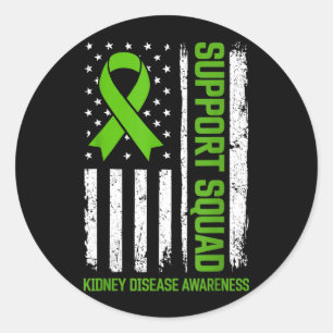 Support Squad Kidney Disease Awareness Flag Green Classic Round Sticker