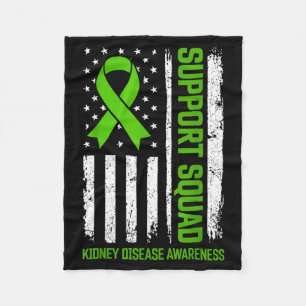 Support squad kidney disease awareness flag green fleece blanket