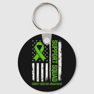 Support Squad Kidney Disease Awareness Flag Green Key Ring