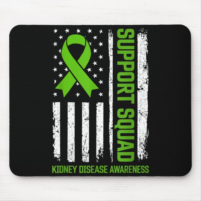 Support Squad Kidney Disease Awareness Flag Green Mouse Mat (Front)
