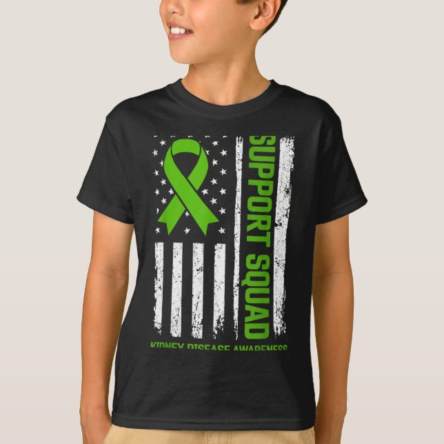 Support Squad Kidney Disease Awareness Flag Green T-Shirt (Front)