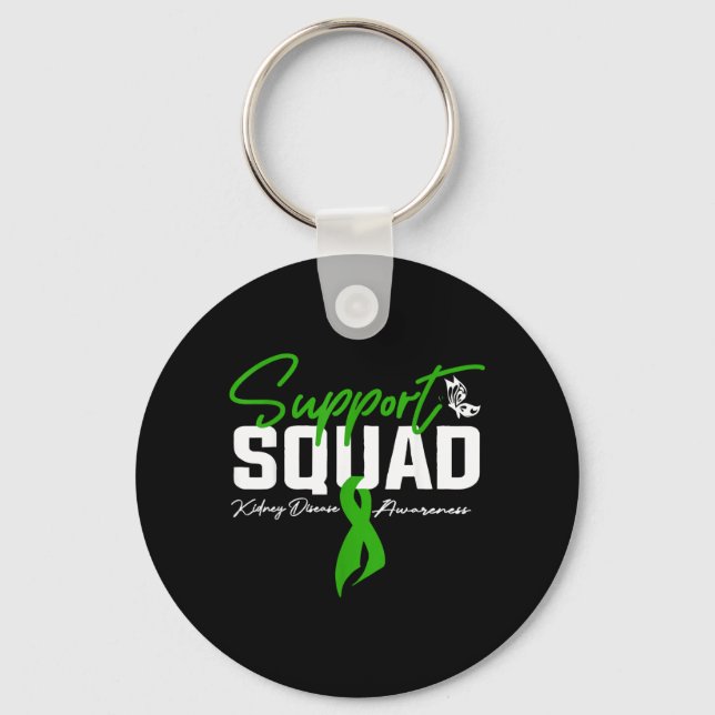 Support Squad Kidney Disease Awareness Month Green Key Ring (Front)