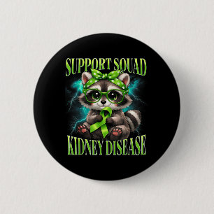 Support Squad Kidney Disease Racoon Green Ribbon 6 Cm Round Badge
