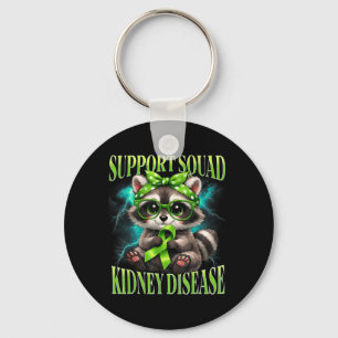 Support Squad Kidney Disease Racoon Green Ribbon Key Ring