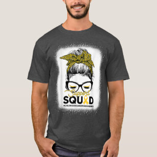 Support Squad Leopard Messy Bun Childhood Cancer A T-Shirt