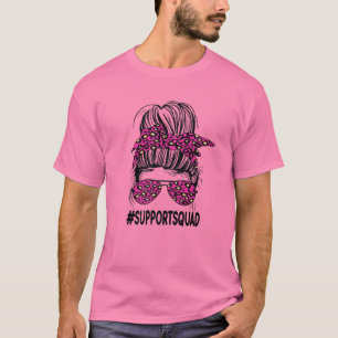 Support Squad Leopard Pink Messy Bun Breast Cancer T-Shirt