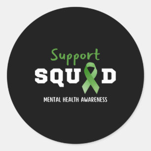 Support Squad Mental Health Awareness Fun Green Ri Classic Round Sticker