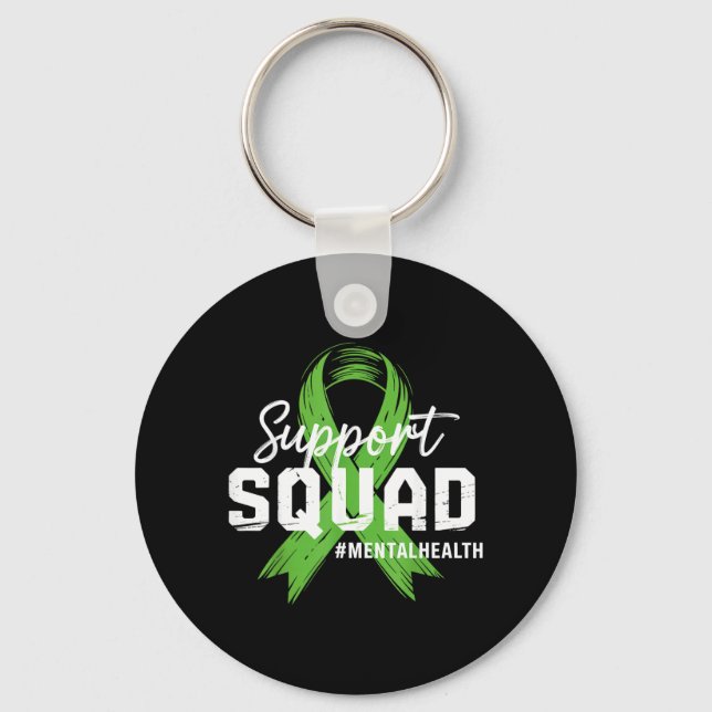 Support Squad Mental Health Awareness Lime Green Key Ring (Front)