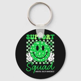 Support Squad Mental Health Smile Face Green Key Ring