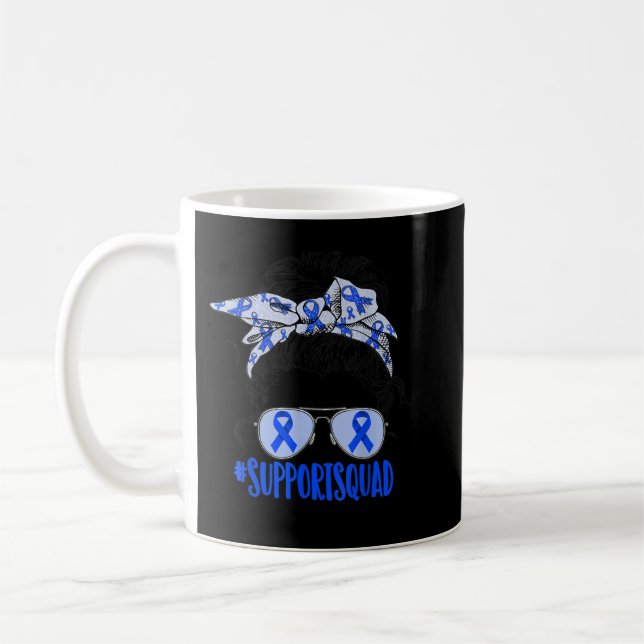 Support Squad Messy Bun Blue Diabetes Awareness T1 Coffee Mug (Left)