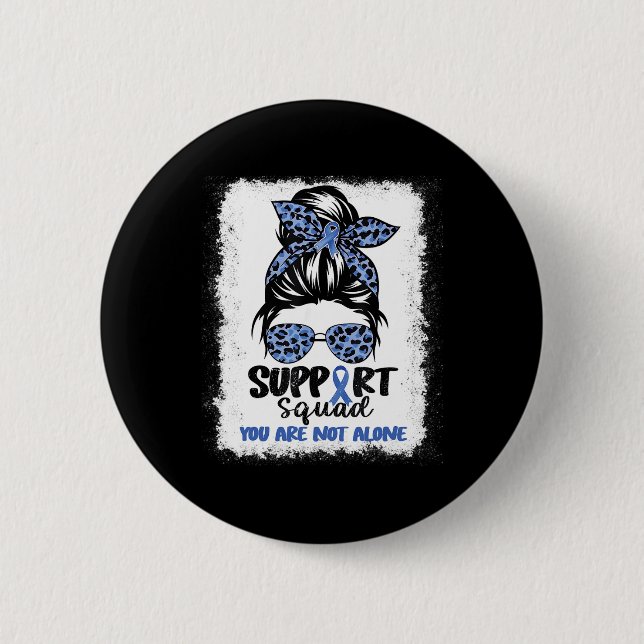 Support Squad Messy Bun Blue Warrior Alopecia Awar 6 Cm Round Badge (Front)