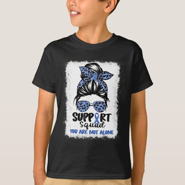 Support Squad Messy Bun Blue Warrior Alopecia Awar T-Shirt (Front)