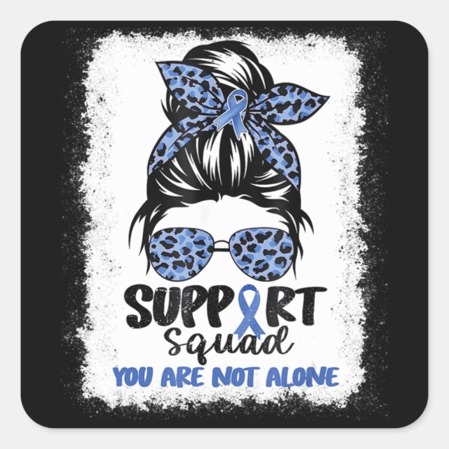 Support Squad Messy Bun Blue Warrior Ataxia Awaren Square Sticker (Front)