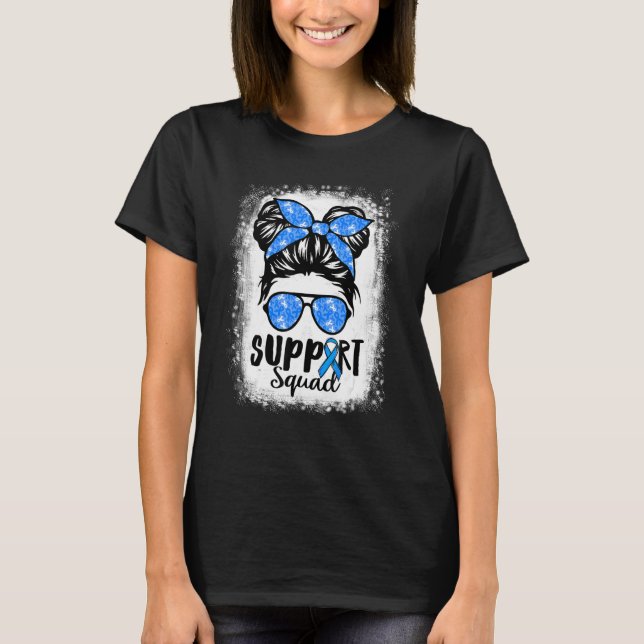 Support Squad Messy Bun Blue Warrior Diabetes Awar T-Shirt (Front)
