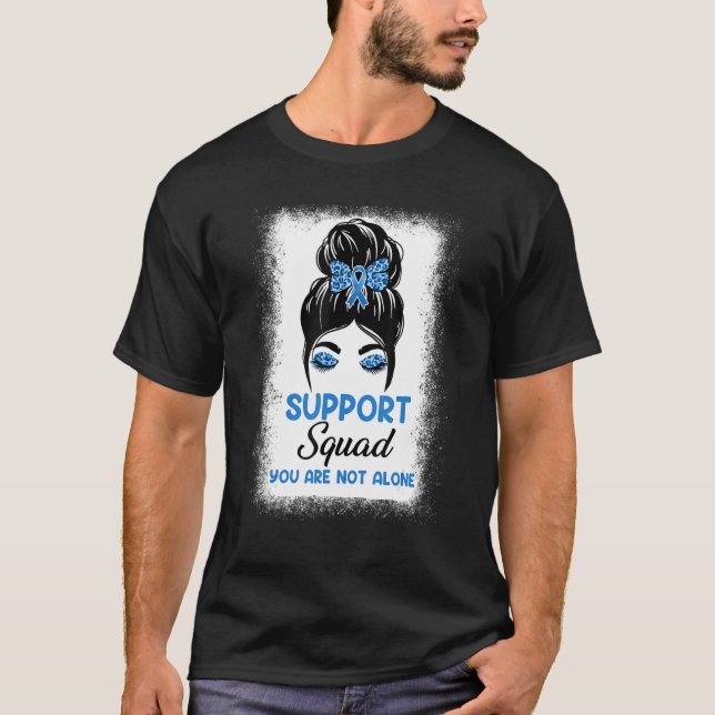 Support Squad Messy Bun Blue Warrior Diabetes Awar T-Shirt (Front)