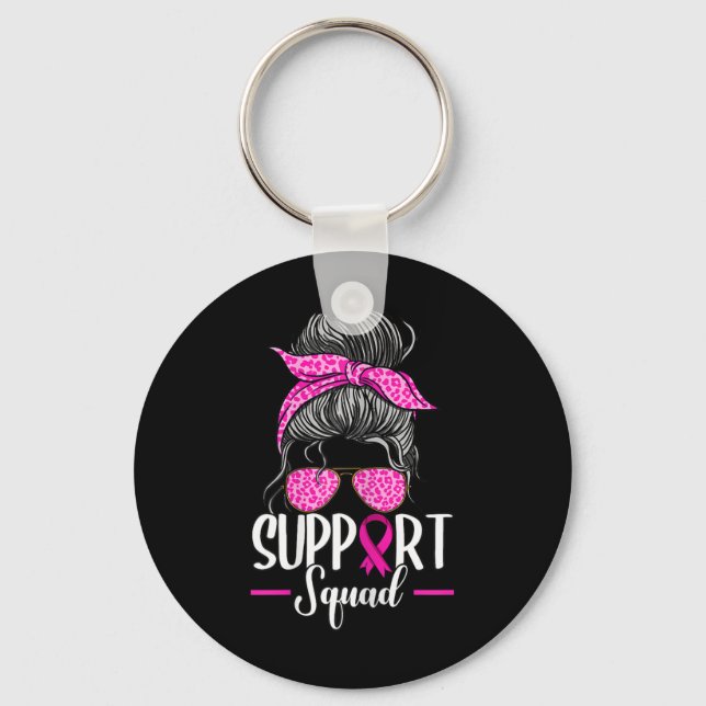Support Squad Messy Bun Breast Cancer Awareness  Key Ring (Front)