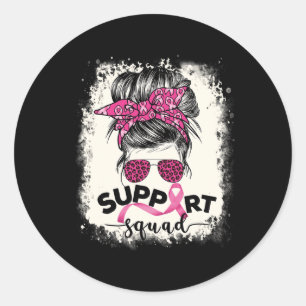 Support Squad Messy Bun Breast Cancer Awareness Pi Classic Round Sticker