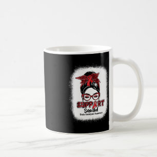 Support Squad Messy Bun Burgundy Ribbon Brain Aneu Coffee Mug