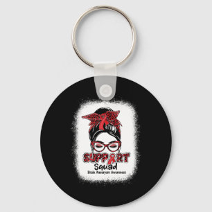 Support Squad Messy Bun Burgundy Ribbon Brain Aneu Key Ring