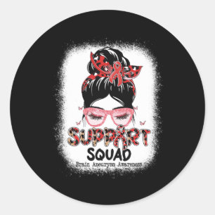 Support Squad Messy Bun Butterfly Brain Aneurysm A Classic Round Sticker