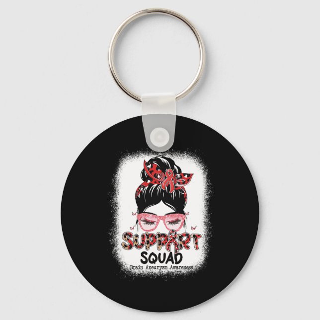 Support Squad Messy Bun Butterfly Brain Aneurysm A Key Ring (Front)